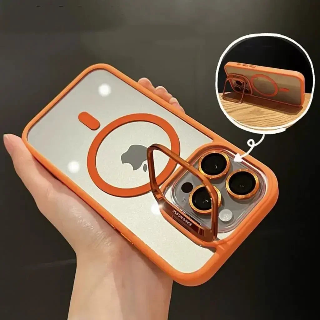 Luxury Magnetic Shockproof Phone Case For iPhone 15 14 13 12 11 16 17 18 Pro Max Plus E Funda Stand Glass Lens Protection Cover