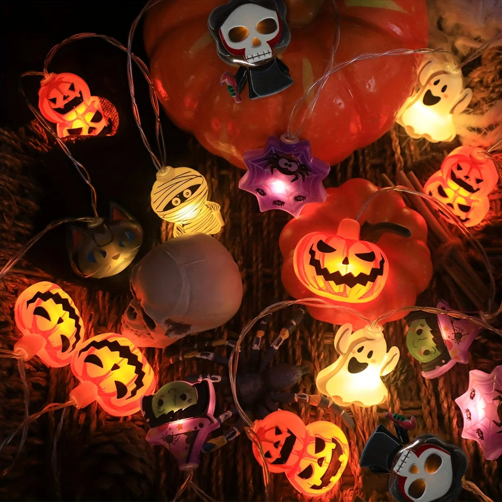 Halloween LED Horror Lights Pumpkin Ghost Mummy Witch Spider Lamp for Indoor Home Window Party Atmosphere Decorations