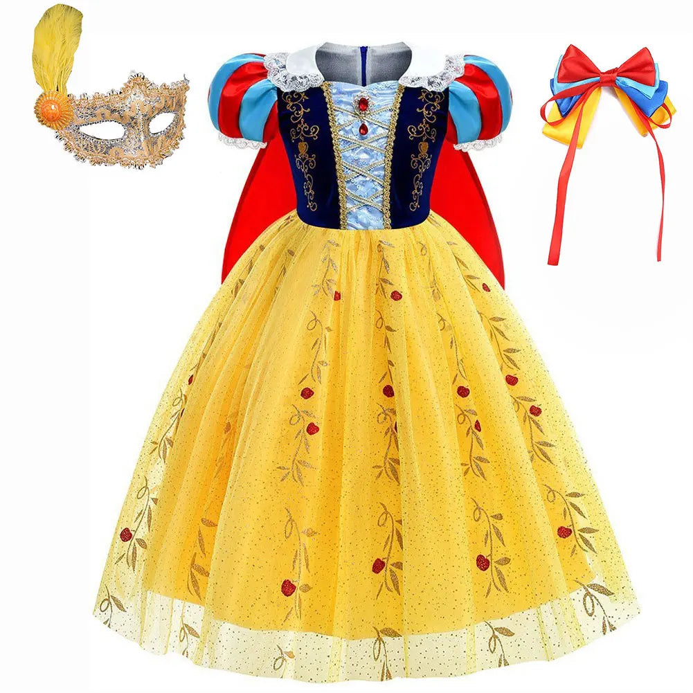 Disfraz de Halloween para niñas Verano Manga abullonada Falda de princesa Vestido de capa de Blancanieves para niñas Vestido de fiesta para niñas