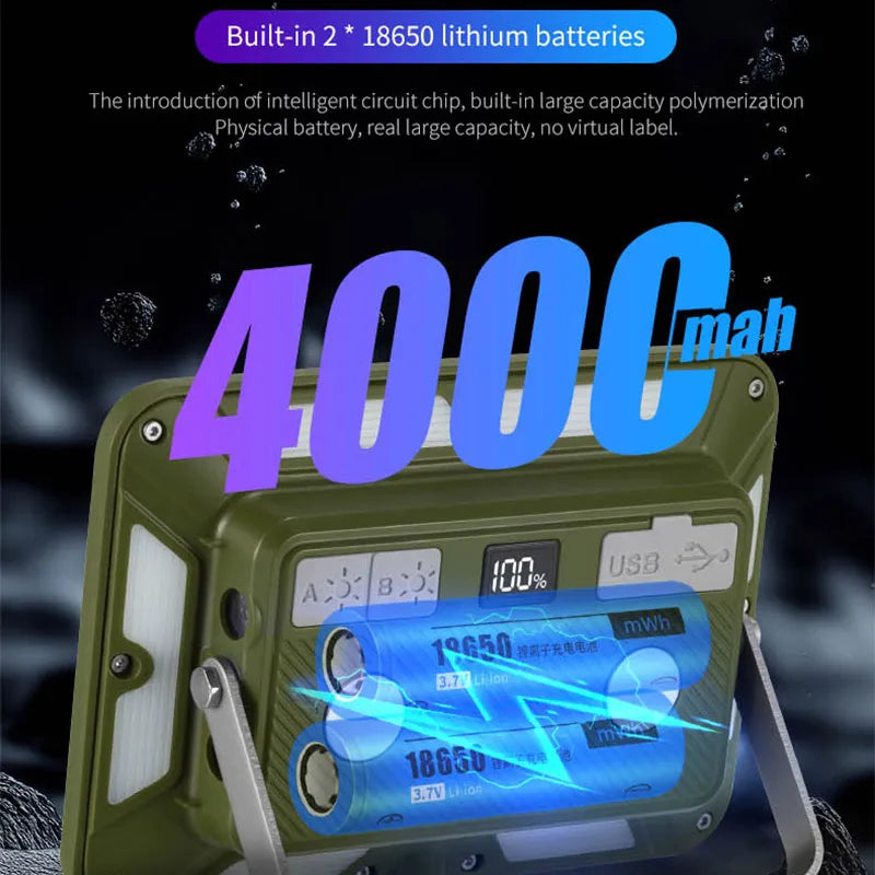 Rechargeable Magnetic Work Light Rechargeable Camping Lamp Super Bright Outdoor Emergency Torch Lights Built-in 4000mAh Battery