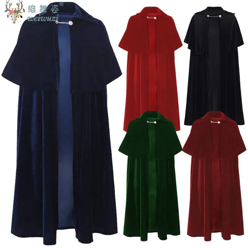 Halloween Costume Adult Man Vintage Hooded Loose Black Cloak Gothic Cosplay Costume Fashion Party Costume Handsome Cool Court
