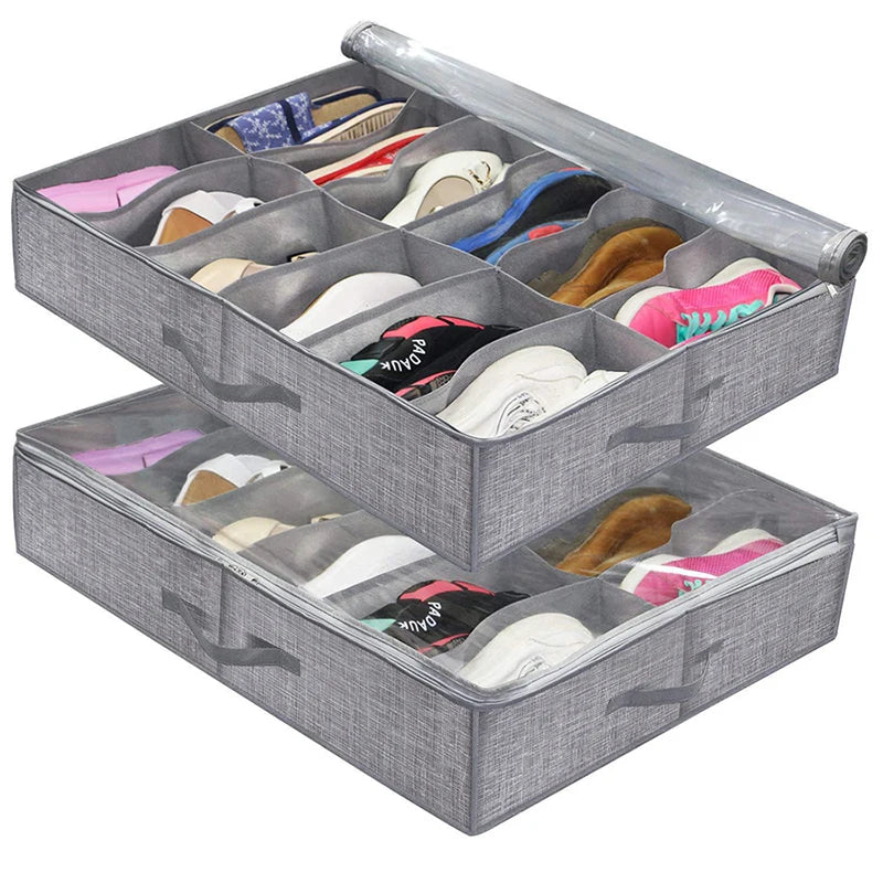 1 Piece Under Bed Shoe Storage Organizer, can accommodate 12 to 16 pairs of shoes, with transparent window, breathable, foldable