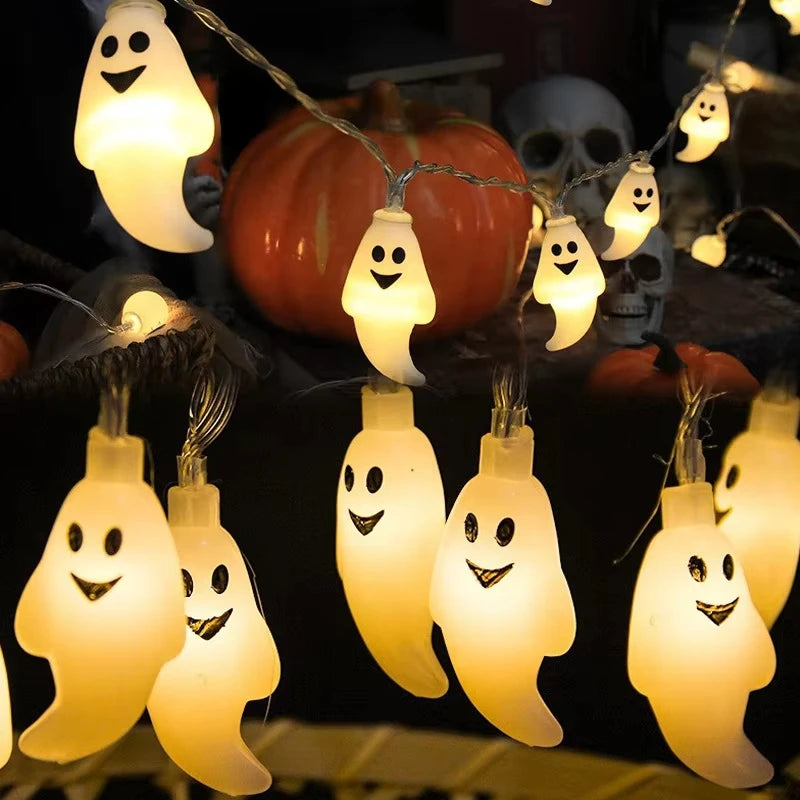 Halloween Ghost LED String Lights Battery Spooky Lamp For Home Holiday Party Haunted House Hanging Atmosphere Ornament Lighting