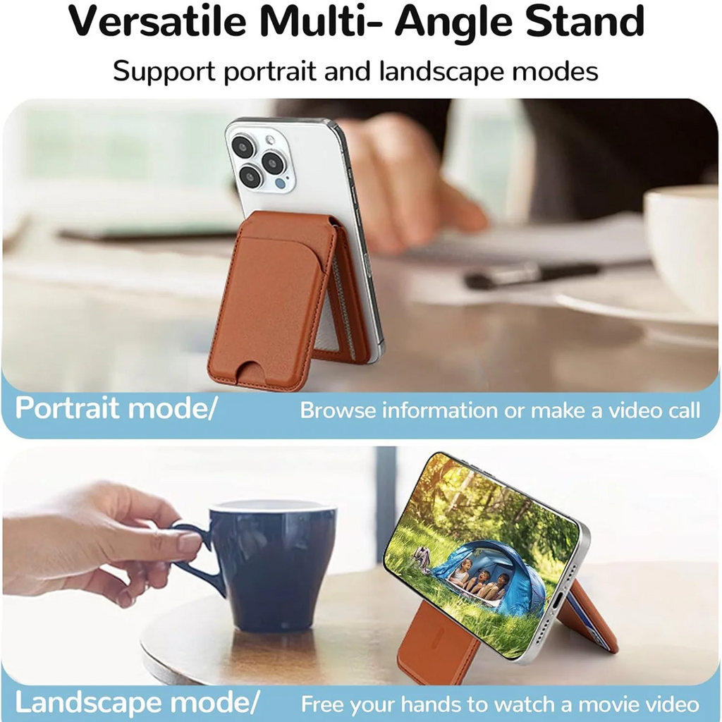 MagSafe Magnetic Leather Wallet Card Holder Adjustable 160° Phone Stand Anti-Demagnet Multi Card Pocket For iPhone 12-17 Series