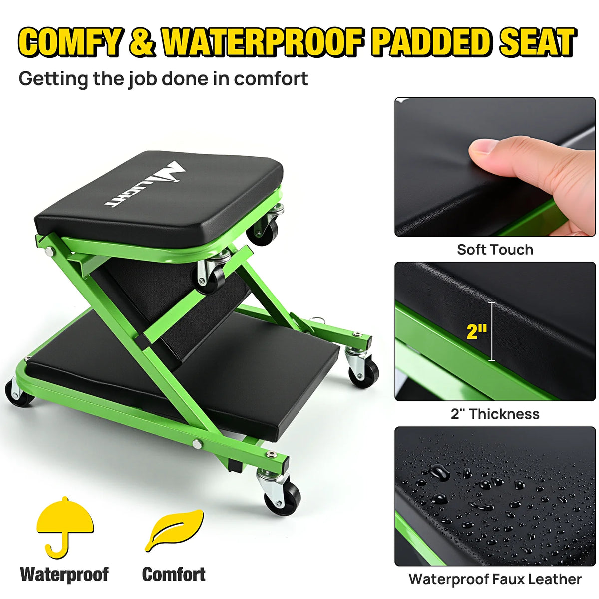 Nilight 36" Z Creeper - 2-in-1 Rolling Folding Car Seat, 36 inches Adjustable Roller Garage Chair Lay Down or Sit, 330LBS Capacity, Green Black