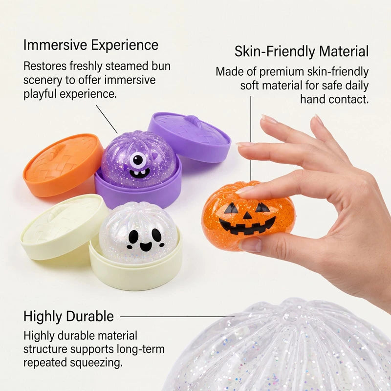 Halloween Bun Squishy Toy Fun and Quirky Shape Decompression Toys Soft Non-stick Relieve Anxiety Slow Rebound Realistic Toy New