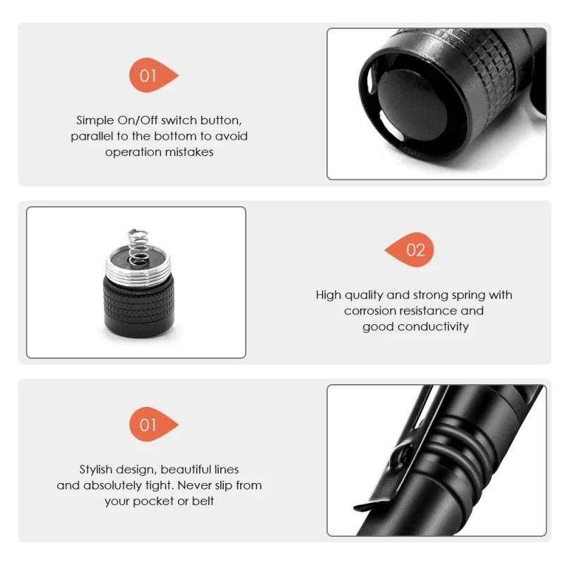 Mini Portable LED Pen Light Pocket Ultra Bright High Lumens Handheld Flashlight Torch For Camping Outdoor Emergency