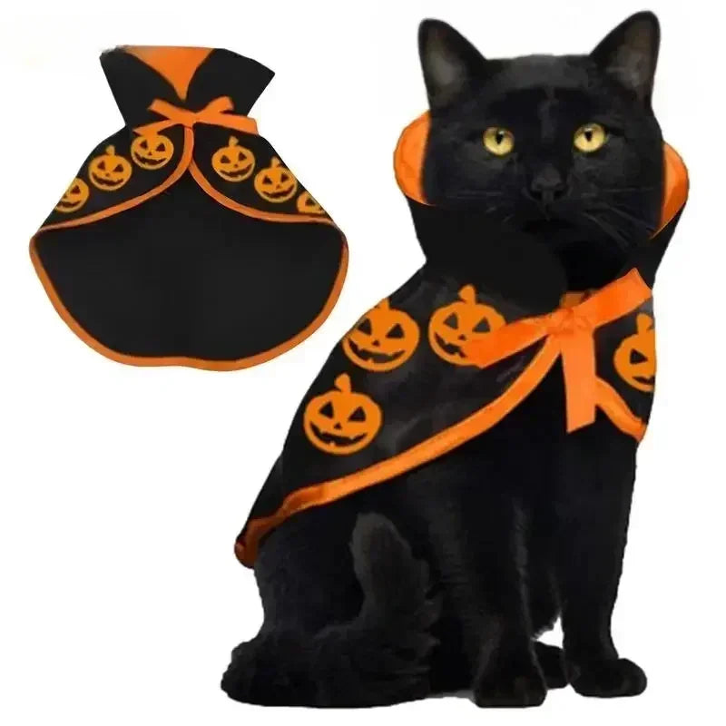 Disfraz de Halloween para mascotas, transpirable, suave, bonito, con forma de capa, patrón de calabaza, disfraz de arnés para gato, perro, herramienta de cosplay