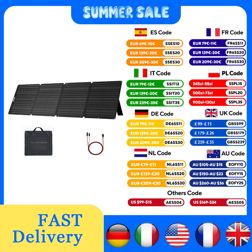 ALLPOWERS 18V Foldable Solar Panel 60W / 100W / 140W / 200W Mobile Solar Charger for Power Supply Laptop Solar Generator Fishing