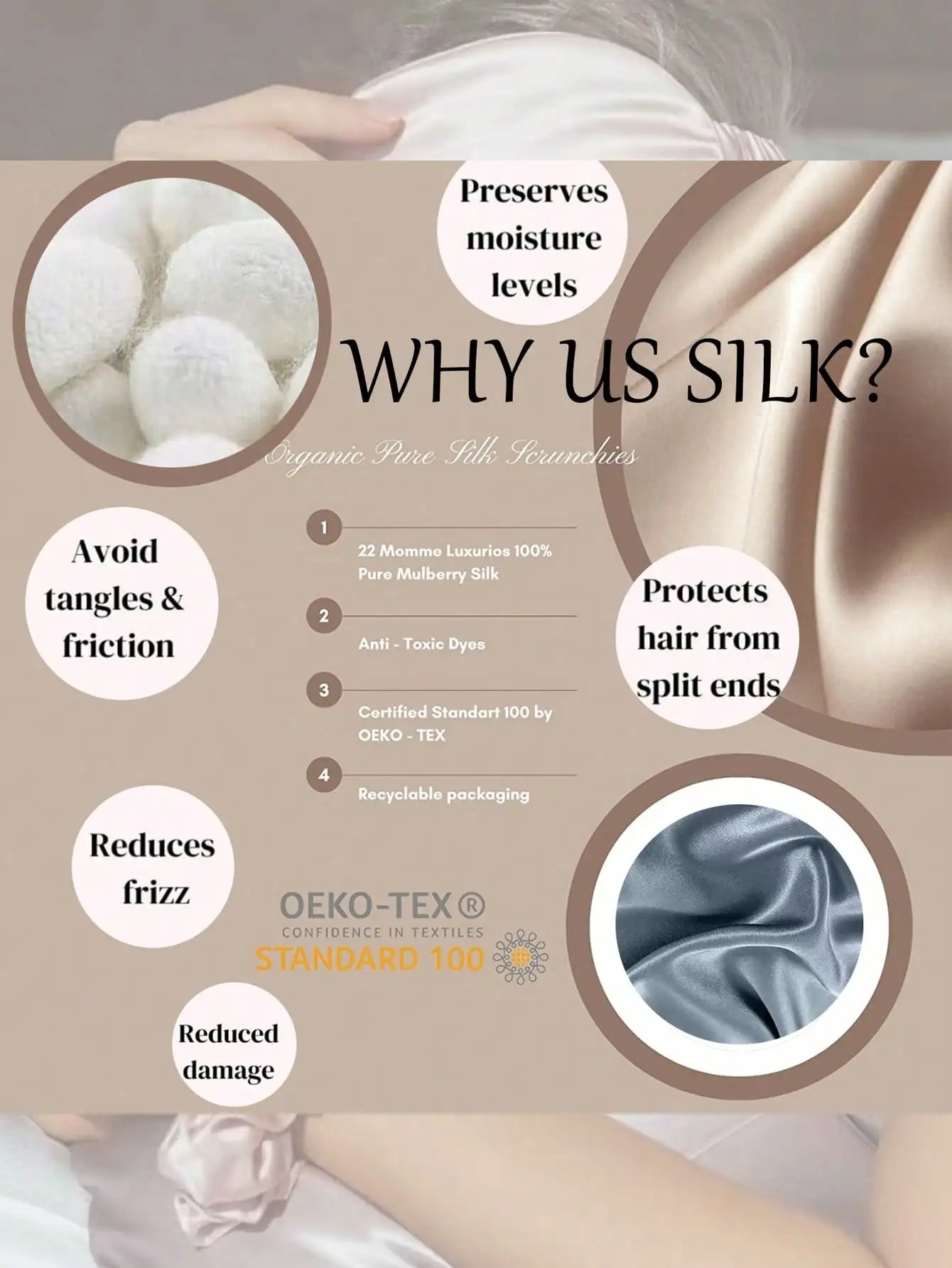 100% Natural Silk Solid Color Hair Ties High Quality Hair Scrunchies (22Momme) Women Big Hairbands Hair Accessories（4PCS Box）