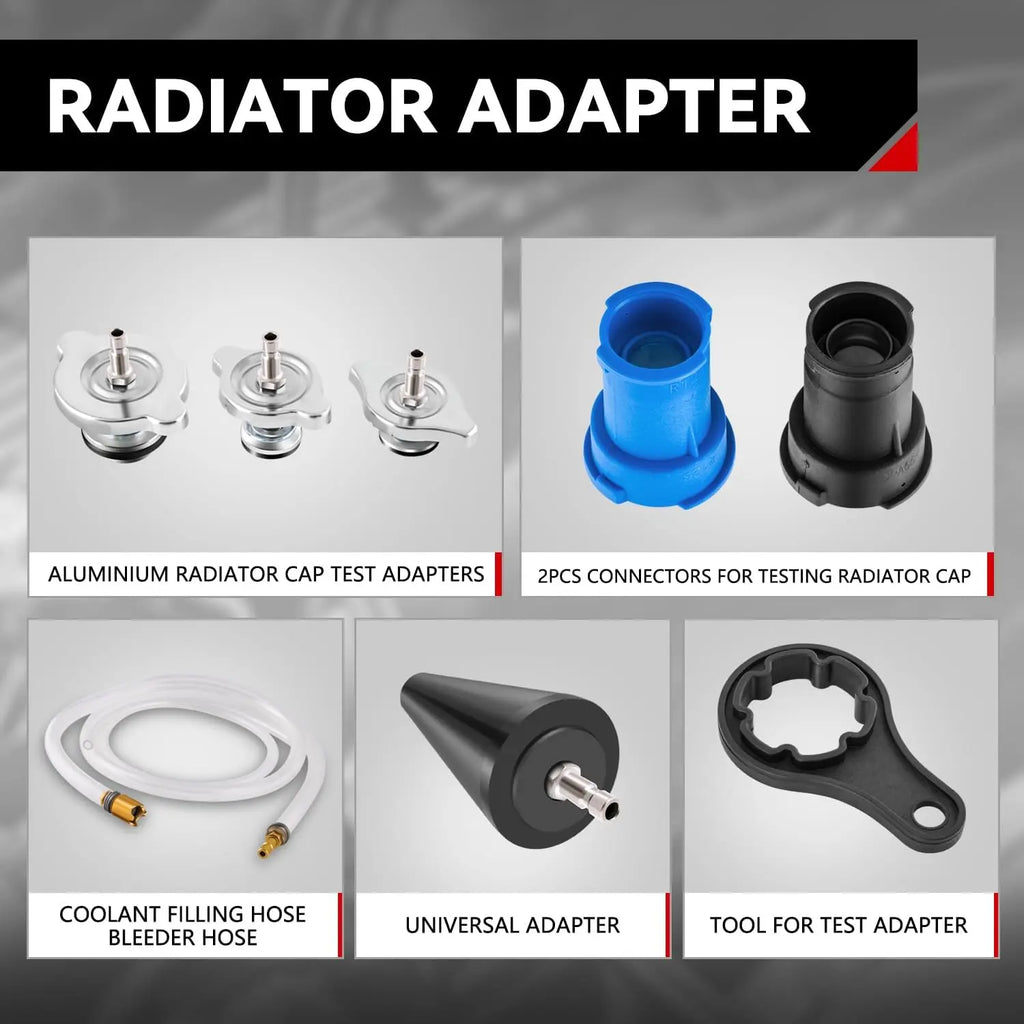 Car Radiator Leak Tool, Radiator Coolant Pressure Tester Vacuum Replenishment Tool, Leak Test & Pneumatic Purge Fill Kit