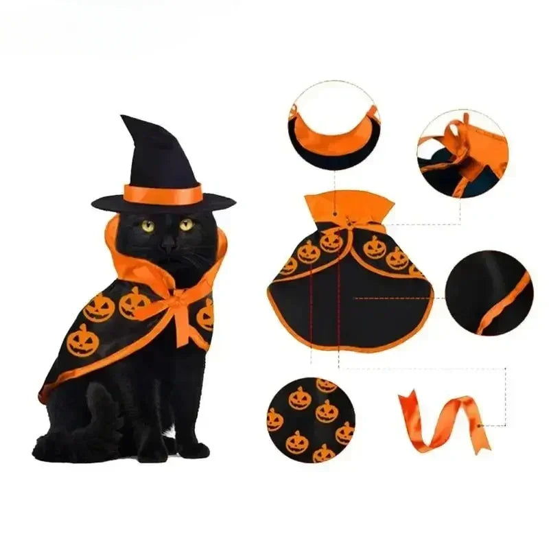 Disfraz de Halloween para mascotas, transpirable, suave, bonito, con forma de capa, patrón de calabaza, disfraz de arnés para gato, perro, herramienta de cosplay