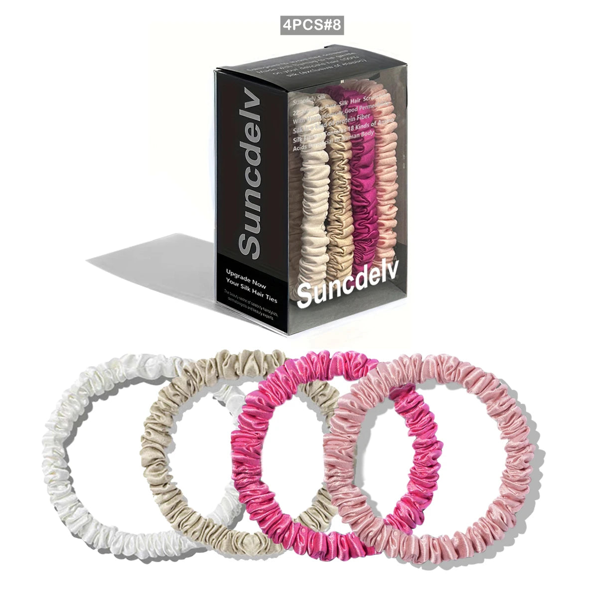 100% Natural Silk Solid Color Hair Ties High Quality Hair Scrunchies (22Momme) Women Big Hairbands Hair Accessories（4PCS Box）