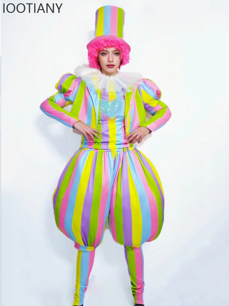 Halloween Adult Clown Costume Clown Carnival Costume Dress Up Amusement Park Funny Role Play Costume Suit Performance Costume