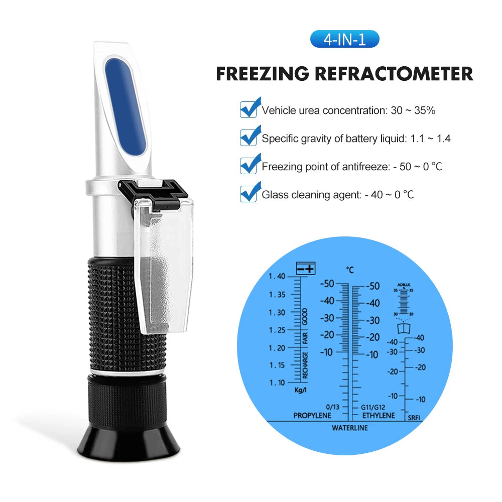 4 in 1 Refractometer Antifreeze Coolant Tester ATC Adblue Engine Fluid Propylene Ethylene Glycol Detector Car Clean Battery Test