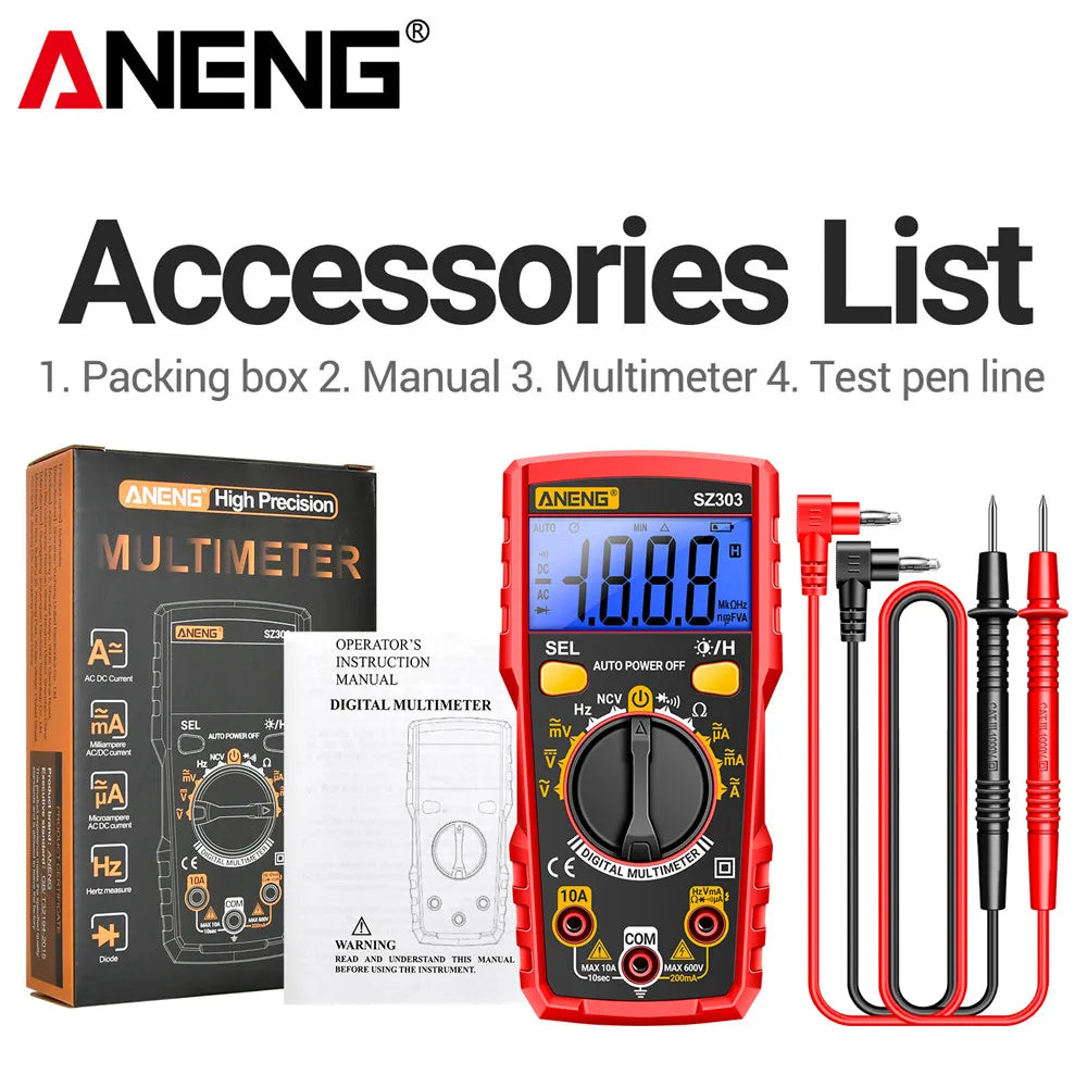 Smart Digital Voltage Multimeter ANENG SZ303 Professional Current Electrical Resistance Diode Buzzer High Precision Portable Too