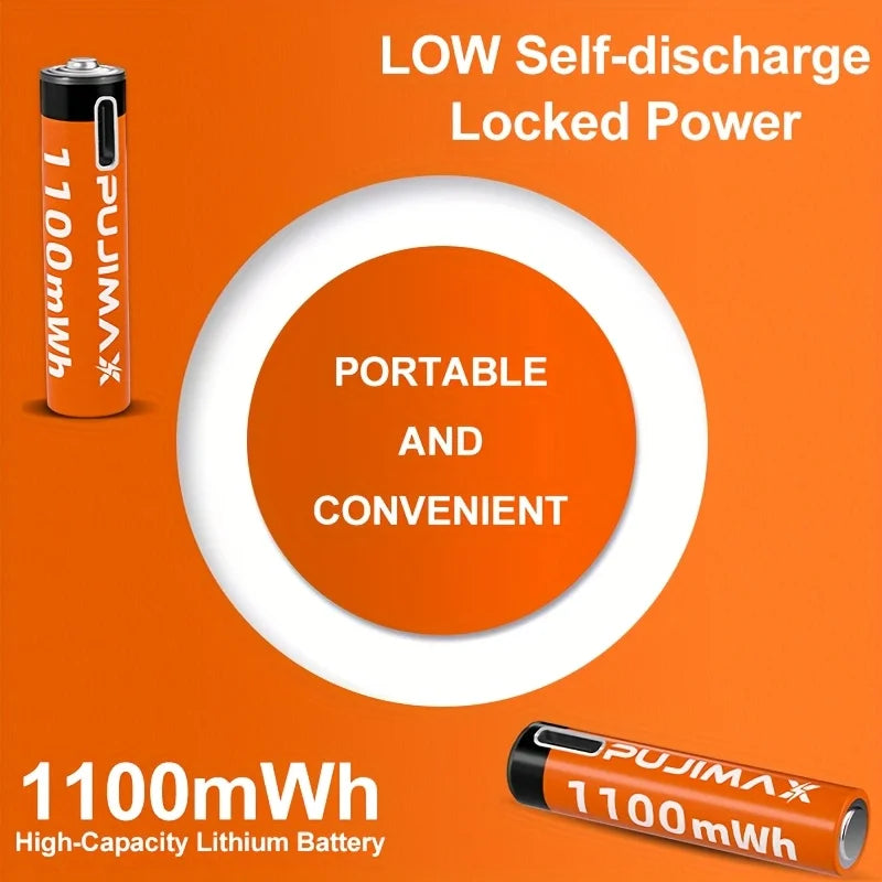 PUJIMAX 1.5V AA&AAA Rechargeable Lithium Battery 3400mWh/1100mWh, Type-C Port Charging Be Reused 1500 Times For Alarm Clocks