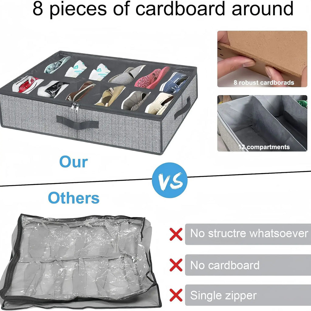 1 Piece Under Bed Shoe Storage Organizer, can accommodate 12 to 16 pairs of shoes, with transparent window, breathable, foldable
