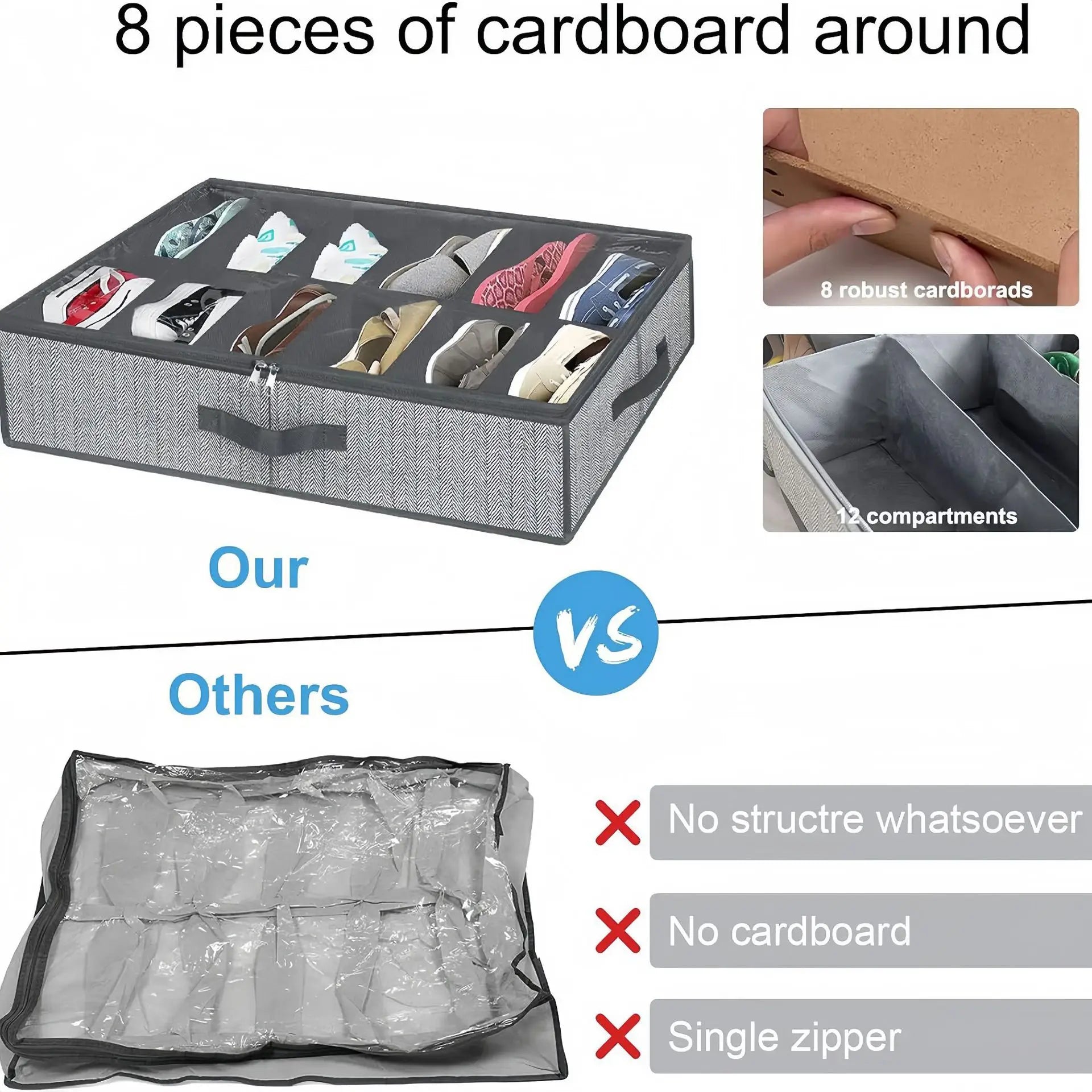 1 Piece Under Bed Shoe Storage Organizer, can accommodate 12 to 16 pairs of shoes, with transparent window, breathable, foldable