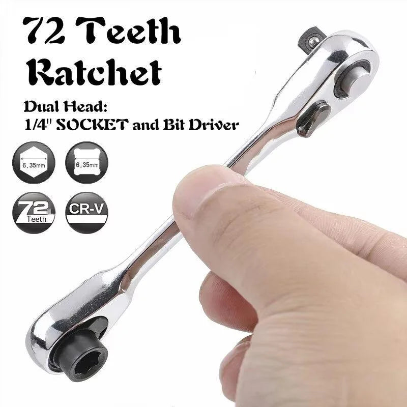 Mini Treble 1/4 Double Ended Quick Ratchet Wrench Set 2-in-1 Hex Torque Screwdriver Socket DIY Repair Tool for Electronics