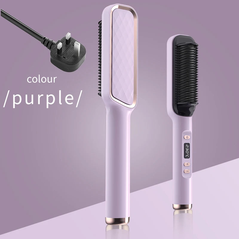 Hair Straightener Ceramic Hot Comb 2 in 1 Electric Straighten Hair Brush Negative Ion Fast Heating Styling Tool ﻿