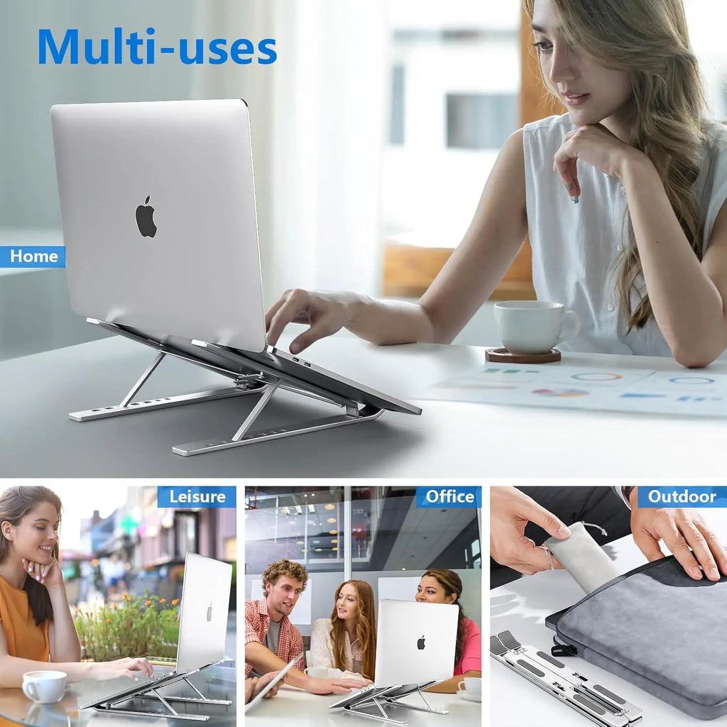Premium Aluminum Laptop Riser, 7-Level Adjustable, Foldable & Portable, Anti-Slip, Compatible with All 10-15.6 Inch Laptops