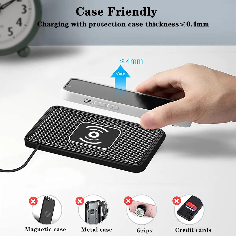 Car Wireless Charger for Iphone 17 16 15 14 13 12 Pro Max X Samsung S25 S24 Xiaomi  Wireless Car Charging Silicone Non-slip Pad