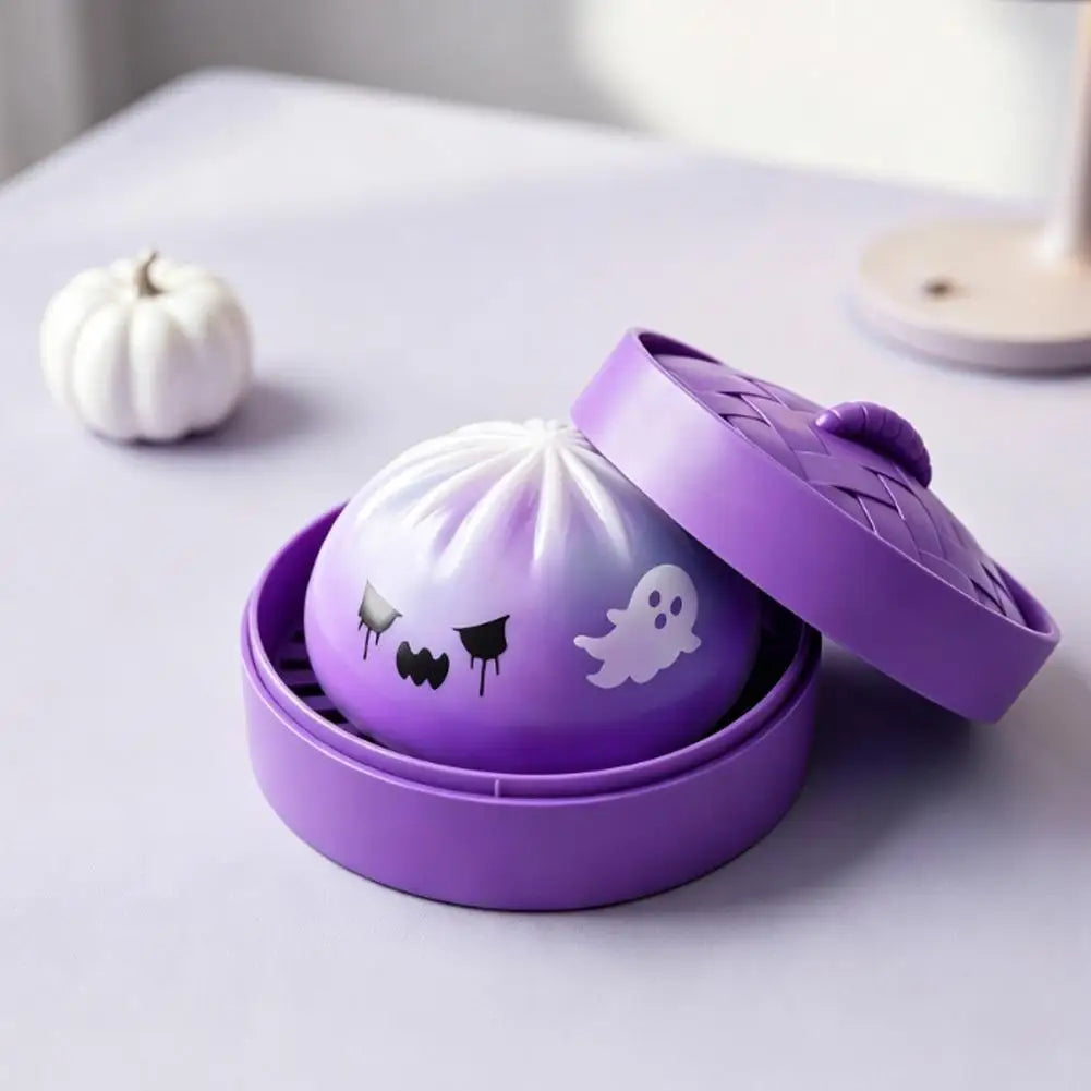 Halloween Ghosts Theme Soft Squishy Dumpling Toy With Steamed Box Slow Rising Funny Sensory Toy Decompression Squeeze Toy Gift