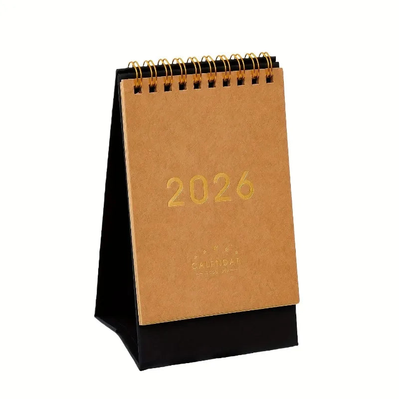 2025-2026 Vintage Desk Calendar Planner-Monthly Grid & Dated Pages with Chinese/English Text,New Year Decoration & Daily Planner