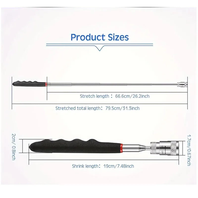 8LB Telescoping Magnetic Flashlight Pickup Tool w/LED Lights Magnetic Metal Screw Suction Rod Pick-up Tool for Men Christmas Gif