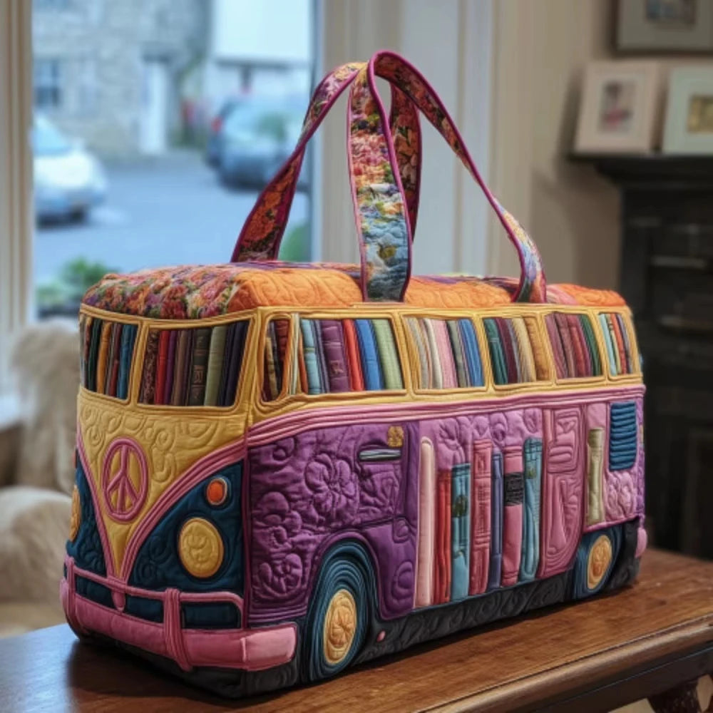 Fashion 3D Quilted Duffle Bag Bus Design Large Capacity Travel Handbag Retro Boho Sturdy Gym Tote Bag Daily Outings